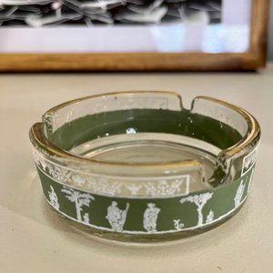 Vintage Hellenic Glass Ashtray Green w/ Gold rim